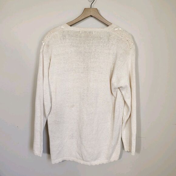 VTG Morsly Embroidered Cardigan Sweater L Ivory Ribbons Flowers Romantic Cottage - Picture 6 of 9